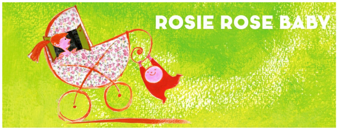 drawing of the baby from the Rosie Rose baby show pushing a pram with the mother inside